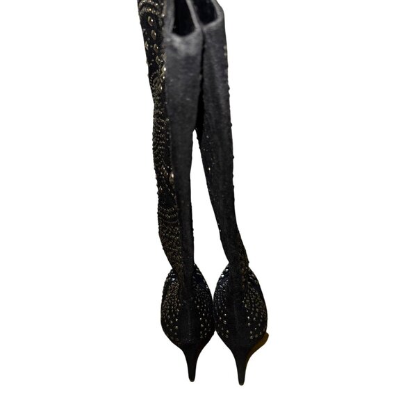 Black Studded High Heel Boots Mid Calf Size 10 Stiletto Beyonce Cowboy Sexy Y2k - Picture 6 of 9